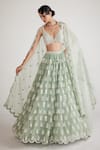 Buy_Vvani By Vani Vats_Green Georgette, Organza Geometric Chandelier Embellished Bridal Lehenga Set _at_Aza_Fashions