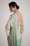 Shop_Vvani by Vani Vats_Green Blouse - Georgette Hand Embroidered Pre-draped Saree With  _at_Aza_Fashions