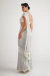 Shop_Vvani By Vani Vats_Grey Georgette Pearls, Embroidery, Chandelier Drop Pre-draped Saree With Blouse _at_Aza_Fashions