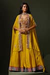 Shop_Two Sisters By Gyans_Yellow Georgette Embroidery Nimbu Mirchi Embellished Lehenga Set _Online_at_Aza_Fashions