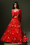 Buy_Two Sisters By Gyans_Red Raw Silk Embellished Pearl Jacket Open Son Chidiya Lehenga Set _at_Aza_Fashions