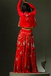 Shop_Two Sisters By Gyans_Red Raw Silk Embellished Pearl Jacket Open Son Chidiya Lehenga Set _at_Aza_Fashions