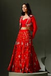Two Sisters By Gyans_Red Raw Silk Embellished Pearl Jacket Open Son Chidiya Lehenga Set _Online_at_Aza_Fashions