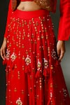 Shop_Two Sisters By Gyans_Red Raw Silk Embellished Pearl Jacket Open Son Chidiya Lehenga Set _Online_at_Aza_Fashions