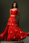 Two Sisters By Gyans_Red Raw Silk Embellished Pearl Jacket Open Son Chidiya Lehenga Set _at_Aza_Fashions