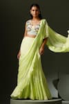 Buy_Two Sisters By Gyans_Green Chinnon Embroidery Bead Blunt V Neck Gharara Saree With Blouse _at_Aza_Fashions