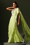 Shop_Two Sisters By Gyans_Green Chinnon Embroidery Bead Blunt V Neck Gharara Saree With Blouse _Online_at_Aza_Fashions