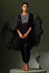 Buy_Two Sisters By Gyans_Black Georgette Embroidery Yoke Embellished Cape Kurta Tulip Pant Set _Online_at_Aza_Fashions