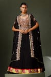 Buy_Two Sisters By Gyans_Black Georgette Embroidery Sheesha Resham Thread Work Cape Lehenga Set _at_Aza_Fashions