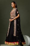 Two Sisters By Gyans_Black Georgette Embroidery Sheesha Resham Thread Work Cape Lehenga Set _Online_at_Aza_Fashions