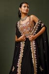 Buy_Two Sisters By Gyans_Black Georgette Embroidery Sheesha Resham Thread Work Cape Lehenga Set _Online_at_Aza_Fashions