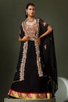 Two Sisters By Gyans_Black Georgette Embroidery Sheesha Resham Thread Work Cape Lehenga Set _at_Aza_Fashions