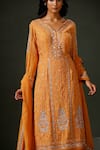 Two Sisters By Gyans_Orange Georgette Embroidery Zari V Mirror Kurta Sharara Set _Online_at_Aza_Fashions