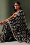 Shop_Two Sisters By Gyans_Black Chinon Sequins Wave Embellished Saree With Unstitched Blouse Piece _Online_at_Aza_Fashions