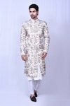 Buy_Aryavir Malhotra_Cream Art Silk Embroidered Botanic Sherwani With Kurta Set_at_Aza_Fashions