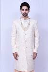 Shop_Aryavir Malhotra_Cream Banglori Silk Embroidered Floral Sherwani With Kurta Set_Online_at_Aza_Fashions