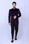 Buy_Aryavir Malhotra_Purple Suit Velvet Embossed Prince And Pant Set _at_Aza_Fashions