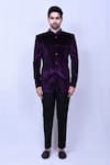 Shop_Aryavir Malhotra_Purple Suit Velvet Embossed Prince And Pant Set _Online_at_Aza_Fashions