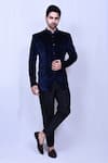 Buy_Aryavir Malhotra_Blue Suit Velvet Embossed Prince And Pant Set _at_Aza_Fashions