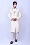 Buy_Aryavir Malhotra_Cream Art Silk Self Thread Work Floral Sherwani Set _at_Aza_Fashions