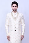 Shop_Aryavir Malhotra_Cream Art Silk Self Thread Work Floral Sherwani Set _Online_at_Aza_Fashions