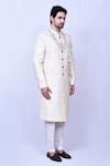 Buy_Aryavir Malhotra_Cream Art Silk Self Thread Work Floral Sherwani Set 