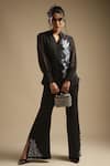 Buy_Sakshi Khetterpal_Black Georgette Embroidery Sequin Placement Shirt And Bell Bottom Pant Set _at_Aza_Fashions