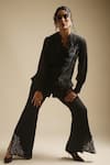 Sakshi Khetterpal_Black Georgette Embroidery Sequin Placement Shirt And Bell Bottom Pant Set _Online_at_Aza_Fashions