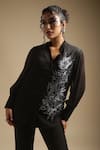 Buy_Sakshi Khetterpal_Black Georgette Embroidery Sequin Placement Shirt And Bell Bottom Pant Set _Online_at_Aza_Fashions