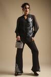 Sakshi Khetterpal_Black Georgette Embroidery Sequin Placement Shirt And Bell Bottom Pant Set _at_Aza_Fashions