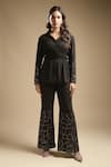 Buy_Sakshi Khetterpal_Black Georgette Embroidery Sequin Spread Sleeve Shirt And Bell Bottom Pant Set _at_Aza_Fashions