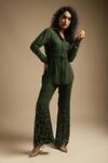 Buy_Sakshi Khetterpal_Green Georgette Embroidery Sequin Full Sleeve Shirt And Bell Bottom Pant Set _at_Aza_Fashions