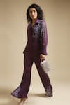 Sakshi Khetterpal_Purple Georgette Embroidery Shoulder Placement Shirt And Bell Bottom Pant Set _Online_at_Aza_Fashions
