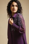 Buy_Sakshi Khetterpal_Purple Georgette Embroidery Shoulder Placement Shirt And Bell Bottom Pant Set _Online_at_Aza_Fashions