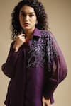 Sakshi Khetterpal_Purple Georgette Embroidery Shoulder Placement Shirt And Bell Bottom Pant Set _at_Aza_Fashions