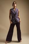 Buy Sakshi Khetterpal Purple Blazer Satin Linen Embroidery Sequin Sleeveless And Bell Bottom Pant Set at Aza Fashions Buy_Sakshi Khetterpal_Purple Blazer Satin Linen Embroidery Sequin Sleeveless And Bell Bottom Pant Set _at_Aza_Fashions