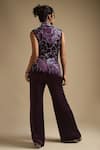 Shop Sakshi Khetterpal Purple Blazer Satin Linen Embroidery Sequin Sleeveless And Bell Bottom Pant Set at Aza Fashions Shop_Sakshi Khetterpal_Purple Blazer Satin Linen Embroidery Sequin Sleeveless And Bell Bottom Pant Set _at_Aza_Fashions