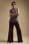 Sakshi Khetterpal Purple Blazer Satin Linen Embroidery Sequin Sleeveless And Bell Bottom Pant Set Online at Aza Fashions Sakshi Khetterpal_Purple Blazer Satin Linen Embroidery Sequin Sleeveless And Bell Bottom Pant Set _Online_at_Aza_Fashions