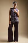 Shop Sakshi Khetterpal Purple Blazer Satin Linen Embroidery Sequin Sleeveless And Bell Bottom Pant Set Online at Aza Fashions Shop_Sakshi Khetterpal_Purple Blazer Satin Linen Embroidery Sequin Sleeveless And Bell Bottom Pant Set _Online_at_Aza_Fashions