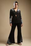 Buy Sakshi Khetterpal Black Georgette Embroidery Sequin V Neck Peplum Top And Bell Bottom Pant Set at Aza Fashions Buy_Sakshi Khetterpal_Black Georgette Embroidery Sequin V Neck Peplum Top And Bell Bottom Pant Set _at_Aza_Fashions