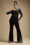 Buy Sakshi Khetterpal Black Georgette Embroidery Sequin V Neck Peplum Top And Bell Bottom Pant Set Online at Aza Fashions Buy_Sakshi Khetterpal_Black Georgette Embroidery Sequin V Neck Peplum Top And Bell Bottom Pant Set _Online_at_Aza_Fashions