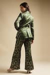 Shop_Sakshi Khetterpal_Green Satin Linen Embroidery Sequin Notched Lapel Blazer And Bell Bottom Pant Set _at_Aza_Fashions