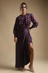 Sakshi Khetterpal_Purple Shirt Georgette Embroidery Sequin Keyhole Ruffle And Draped Skirt Set _Online_at_Aza_Fashions