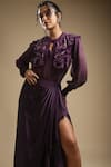 Sakshi Khetterpal_Purple Shirt Georgette Embroidery Sequin Keyhole Ruffle And Draped Skirt Set _at_Aza_Fashions