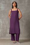 Buy_The Summer House_Purple Linen Square Neck Smith Solid Tunic And Straight Pant Set_at_Aza_Fashions