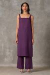 The Summer House_Purple Linen Square Neck Smith Solid Tunic And Straight Pant Set_Online_at_Aza_Fashions