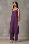 Buy_The Summer House_Purple Linen Square Neck Smith Solid Tunic And Straight Pant Set_Online_at_Aza_Fashions