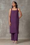 The Summer House_Purple Linen Square Neck Smith Solid Tunic And Straight Pant Set_at_Aza_Fashions