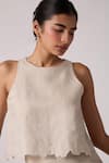 Shop_The Summer House_Beige Organic Linen Hand Embroidered Round Toni Hem Top  _Online_at_Aza_Fashions