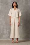 Shop_The Summer House_Beige Linen Plain Lapel Collar Clyde Crop Shirt With Pant  _Online_at_Aza_Fashions